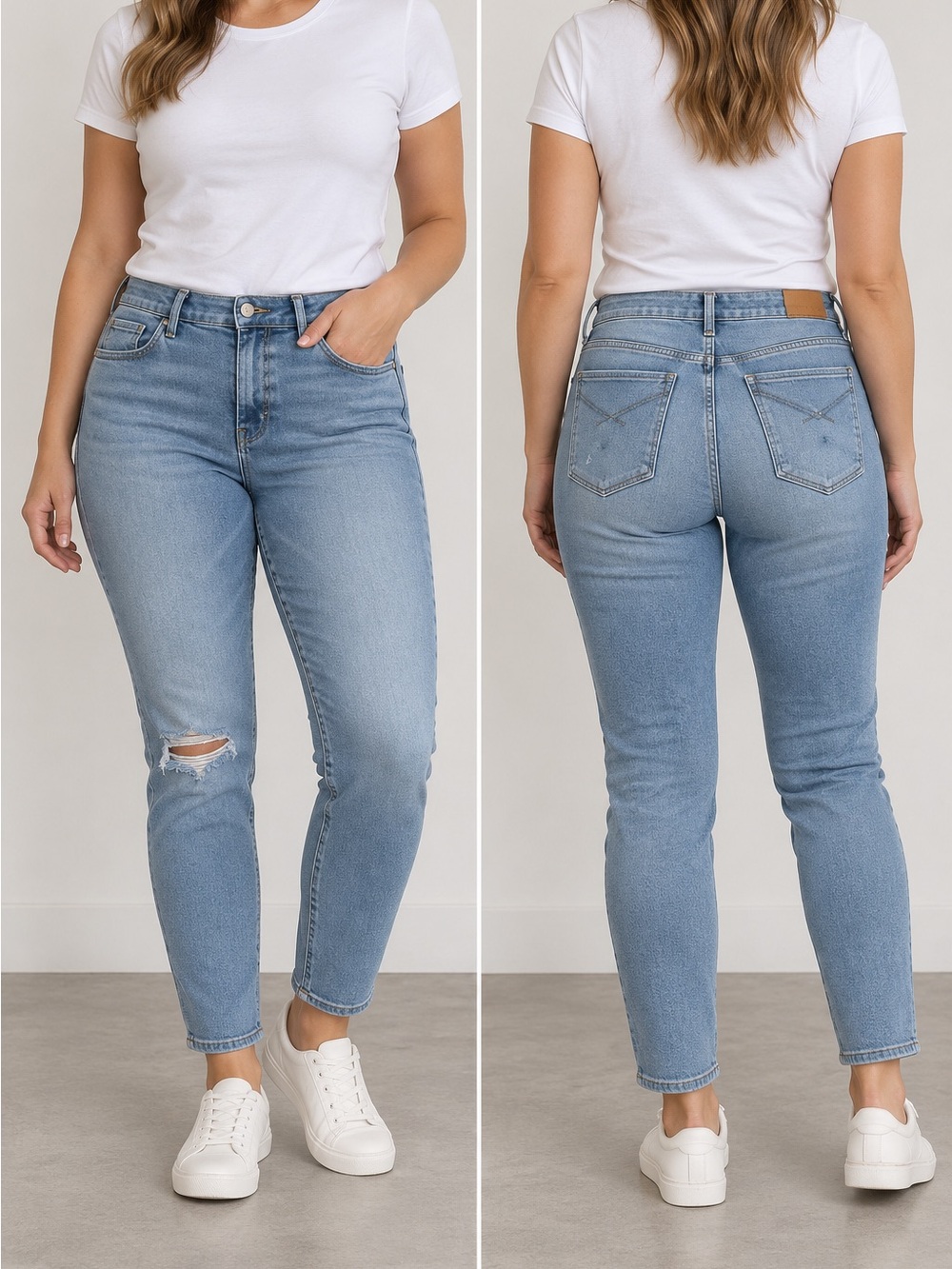 Women's Light Blue Skinny Jeans with Knee Distress